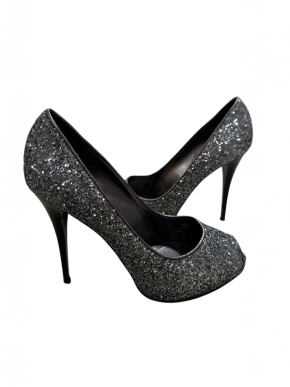Giuseppe Zanotti Glam Glitter Peep-Toe Heels | Size 38 / US 7.5